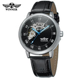 Fashion WINNER Top Brand Golden Watches Mens Watches Men Mechanical Watches Leather Skeleton Wristwatches Montre Homme Clock