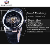 Forsining Black Watch Men&#39;s Mechanical Watches Silver transparent Case Creative Skeleton Clock Top Brand Luxury Luminous Design