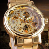 Winner Top Brand Royal Carving Luxury Golden Full Stainless Steel Mens Mechanical Wrist Watch Skeleton Male Clock Montre Homme