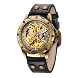 Retro Bronze Skeleton Mechanical Watch Men Automatic Watches Sport Luxury Top Brand Leather Watch Relogio Masculino Male Clock