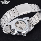 2017 WINNER famous brand men fashion automatic self wind watches white dial transparent glass silver case stainless steel band