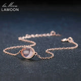 LAMOON Rose Quartz Bracelet For Women Gemstone 925 Silver Bracelet 18K Rose Gold Plated Fine Jewelry Simple Style LMHI023