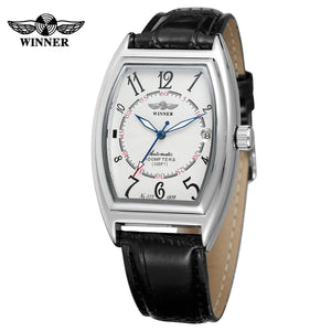 T-Winner Top Brand Mens Luxury Fashion Skeleton Clock Date Men Leather Sport Watches Automatic Mechanical Relogio Masculino