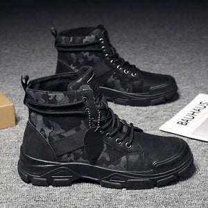 Camouflage Work Boots Men's Single Shoes Autumn And Winter Martin Boots High-top Plus Velvet Snow Boots