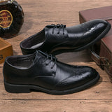 Men Oxford Genuine Leather Rubber Dress Shoes Brogue Lace Up Flats Male Casual Shoes Formal business wedding shoes