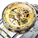 Forsining Transparent Skeleton Men Mechanical Watch Iced Out Watches Mens 2021 Luxury Royal Stainless Steel Band часы мужские