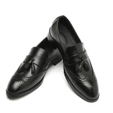QUAOAR Men Leather Dress Shoes Design Brand Shoes Classic Tassel Brogue Mans Footwear Formal Shoes Bullock Shoes Big Size 37-48