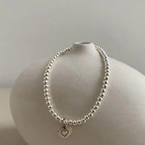 ANENJERY Silver Color Geometric Square Heart Pendant Bracelet Simple Female Beads Chain Bracelet Wholesale