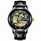 FNGEEN Gold Automatic Watch Men Stainless Steel Strap Skeleton Mechanical Watches Top Brand Luxury Luminous Pointer Watch 6018