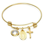 Stainless Steel Virgin Mary Cross Bracelet     Catholic Women's Bracelet