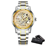 WINNER Mechanical Mens Watches Skeleton Gold Watch Men Luxury Fashion Wrist Watch Stainless Steel Strap Business Reloj Hombre