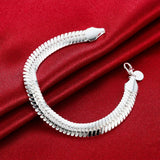 DOTEFFIL 925 Sterling Silver 10mm Side Flat Chain Bracelet For Man Wedding Engagement Party Fashion Jewelry