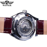 Winner Retro Classic Design Calendar Brown Belt Blue Hands Men&#39;s Fashion Automatic Mechanical Watches Top Brand Luxury Relogios