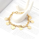 LUXUSTEEL Stainless Steel Heart Coin Charm Bracelet for Women Girl Gold Color Cuban Link Chain Bracelet Jewelry Gift 20cm