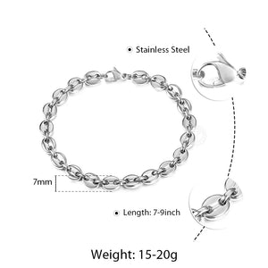 Stainless Steel Coffee Beans Marina Link Chain Bracelets for Men Women Bracelet Homme Punk Jewelry Gifts Trendy 7/9/11mm KBM169