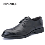 Men Oxford Genuine Leather Rubber Dress Shoes Brogue Lace Up Flats Male Casual Shoes Formal business wedding shoes