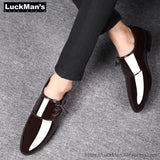 Dress Shoes Men Oxford Faux Patent Leather Men's Formal Shoe Point Toe Classic Business Footwear Black Brown Plus Size 48