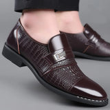 Fashion Men's Crocodile Grain Leather Dress Shoes Man Casual Pointed Toe Oxfords Mens Lace-Up Business Office Oxford Shoe