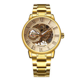 FORSINING Gold Skeleton Mechanical Men&#39;s Watches Top Brand Luxury Male Watch Stainless Steel Strap Fashion Business часы мужские