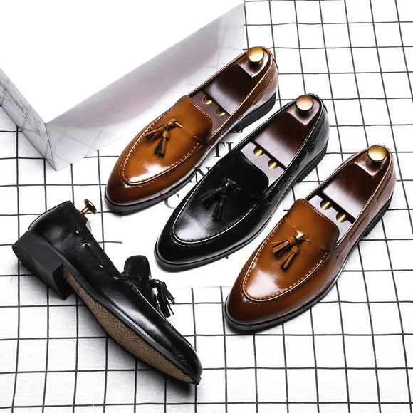 Fashion Men Brown Boat Shoes Pointed Toe Tassel British Stylish Black Office Career Leisure Party Dress Zapatos