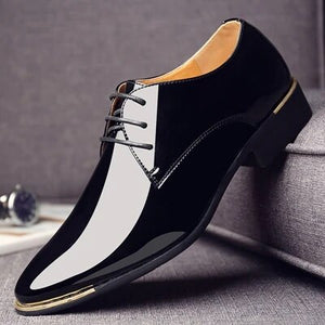 NPEZKGC 2022 Newly Men's Quality Patent Leather Shoes Zapatos de hombre Size 38-47 Black Leather Soft Man Dress Shoes