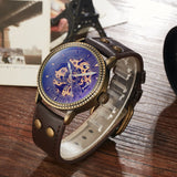 SHENHUA Luxury Men&#39;s Mechanical Wristwatch Leather or Stainless Steel Strap Retro Hollow Unique Design Watch Fashion Gift Clock