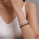 Bamoer Real 925 Sterling Silver Simple Fashion Bracelet for Girl Adjustable Black Gray Multicolor Bracelet Formal Party Jewelry