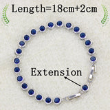 925 Sterling Silver Slim Bracelet for Women Blue Stone Zircon 18cm+2cm Extension Bracelet Two Buttons Free Gift Box