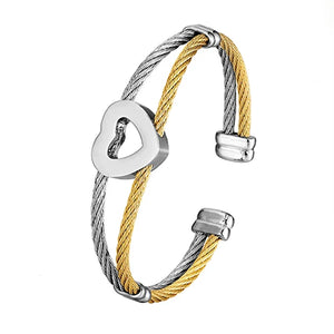 Fashion trend men‘s and women steel wire rope Heart-shaped bracelet open bracelet couple stainless steel bracelet hand wristband