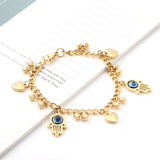 LUXUSTEEL Blue Evil Eye Hamsa Hand Bracelet for Women Gold Color Stainless Steel Heart Balls Charm Link Wristband Party Jewelry
