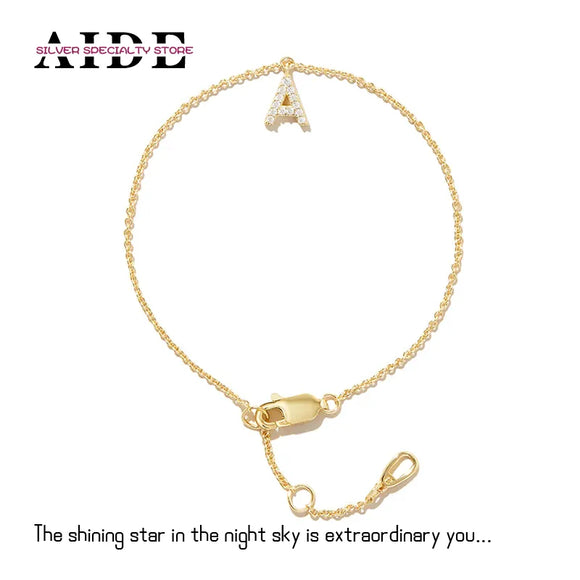 AIDE 925 Sterling Silver White Zircon 26 Letters Bracelets For Women Alphabet Charm Chains for Girl Jewelry Gift Pulsera Bangles