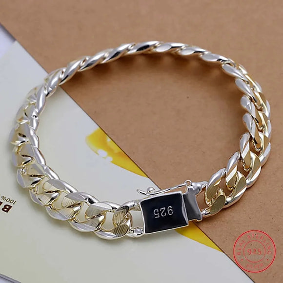 Fine 925 Sterling Silver Noble Nice Chain Solid Bracelet for Women Men Charms Party Gift Wedding Fashion Jewelry Hot Model