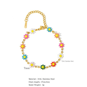 HIYEE Charm 18k Gold Plated Stainless Steel Choker Necklace Set Women Colorful Daisy Chain Bracelet bijoux acier inoxidable