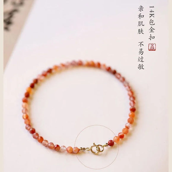 3mm Super Faceted Natural Southern Red Agate Bracelet Women's Ultra-fine Bracelet Winter Ice Floating Persimmon Retro Style Gift