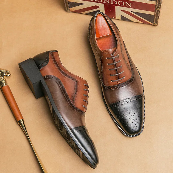 Men's Classic Retro Brogue Shoes Mens Lace-Up Leather Dress Business Office Flats Men Wedding Party Oxfords EUR Sizes 38-48