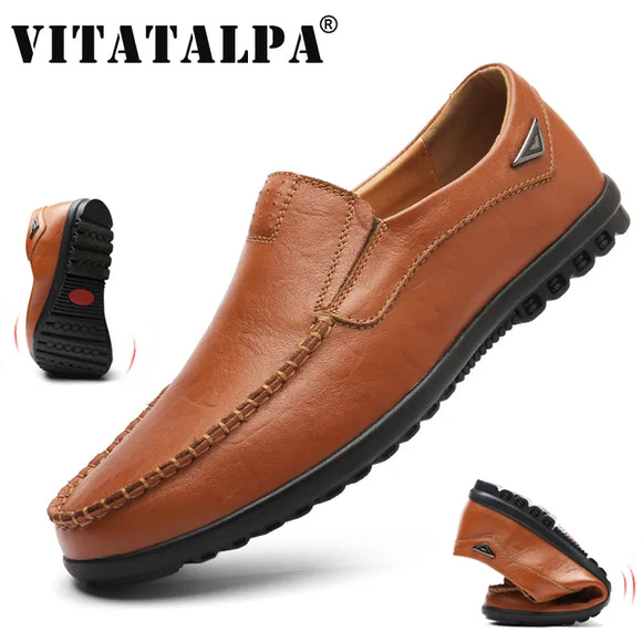 2023 Genuine Leather Men Casual Shoes Brand Italian Men Loafers Moccasins Breathable Slip on Black Driving Shoes Plus Size