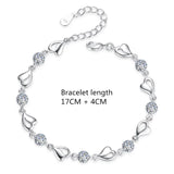 JewelryTop Store 925 Sterling Silver Bracelet Jewelry High Quality Retro Heart Wedding Shaped Cubic Zirconia Length 17CM+4CM