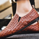 Leather Shose Men Casual boat walking Shoes Summer Male Breathable Resistant Empty Soft Background Lattice Loafers Checkered