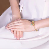 Xiyuan S925 Sterling Silver Gold-Plated Enamel Cloisonne Vintage Court Style Hollow-out Elegant Ladies' Bracelet Silver Bracelet