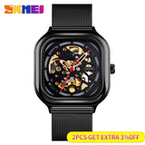 SKMEI 9184 Mechanical Watch Men Fashion Automatic Quartz Men&#39;s Watches 5Bar Waterproof Hollow Art Steel Strap Clock montre homme