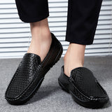 Hollow Personality British Bean Shoes Men's Breathable Leather Soft Sole Lazy Korean Version of The Trend Leisure Driving Shoes