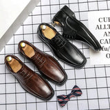 High Quality Business Men Dress Shoes Square head Male Casual Leather Shoes 2023 Lace Up Wedding Shoes Men Gentleman Derby Shoes