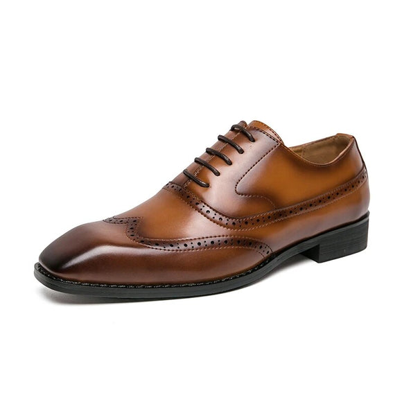 Men's Dress Shoes Handmade Wingtip Oxford Leather Brogue Men's Dress Shoes Classic Business Formal Shoes for Men Zapatos Hombre