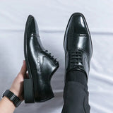 Brown Derby Shoes for Men Black Lace-up Square Toe Business Men Dress Leather Shoes Casual Wedding Italy Office heel Mens Shoes