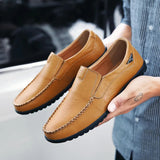 2023 Genuine Leather Men Casual Shoes Brand Italian Men Loafers Moccasins Breathable Slip on Black Driving Shoes Plus Size