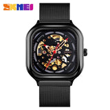 SKMEI 9184 Mechanical Watch Men Fashion Automatic Quartz Men&#39;s Watches 5Bar Waterproof Hollow Art Steel Strap Clock montre homme