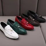 HKDQ Business Casual Tassels Leather Shoes For Men Trendy Red Elegant Man Dress Shoes Comfort Slip-on Social Men's Formal Shoes