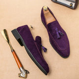 2023 Brand Men Loafers Suede Leather Shoes Vintage Slip-on Classic Casual Men Driving Wedding Male Tassel pointed Dress Shoes