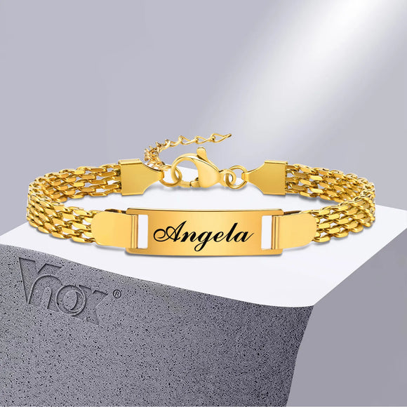 Vnox Personalized Baby Kids Name Bracelets, Gold Color Stainless Steel Mesh Band Wristband, Customized Gift To Newborns