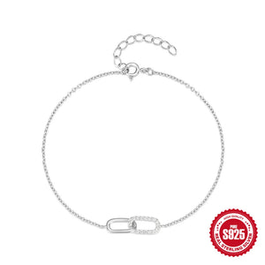 CANNER Fashion Ladies Bracelet Simple S925 Sterling Silver Cross-Over Double Buckle Zirconia Bracelet Daily Wear Fine Jewelry
